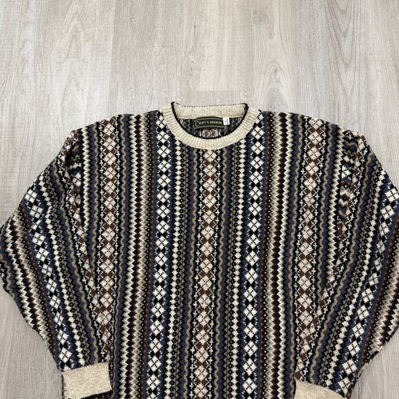 Vintage Croft & Barrow Sweater Men's Large Geometric Knit 90s Cosby Biggie USA - Picture 2 of 8